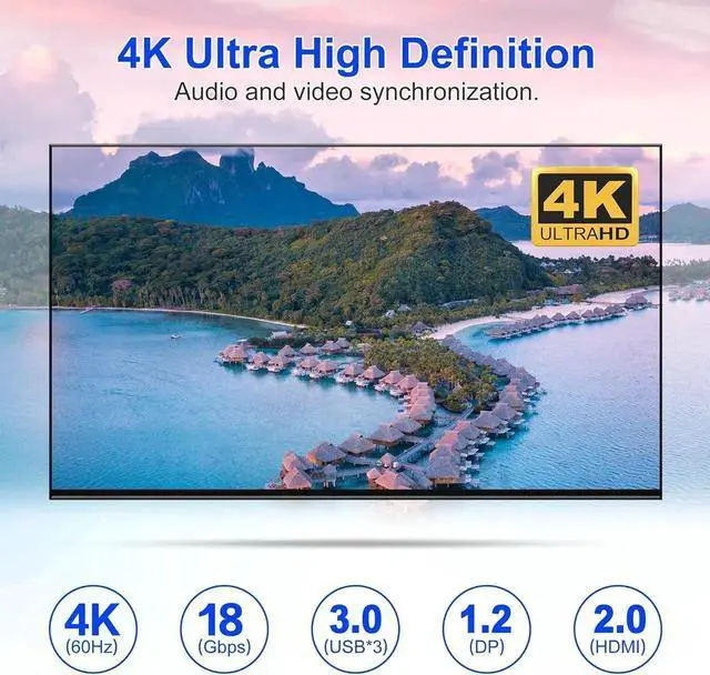 Alt view image 4 of 7 - WISDUM 4K@60Hz Displayport + HDMI Dual Monitor KVM Switch for 4 PCs, USB 3.0 HDMI + DP KVM Switch 2 Monitors 4 Computers, with Audio Microphone Output and 3 USB 3.0 Ports, with Wired Remote Controller
