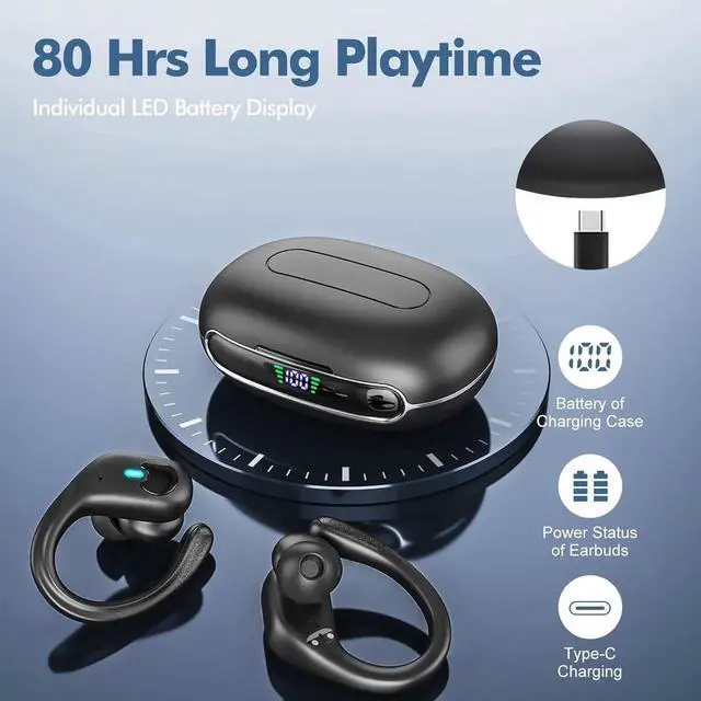 Alt view image 4 of 7 - WISDUM True Wireless Earbuds, Bluetooth Headphones 5.3 HiFi Stereo Ear Buds, 80H Bluetooth Earbuds with Dual LED Display Charging Case, IPX7 Waterproof In Ear Bluetooth Earphones for Android iOS,Black