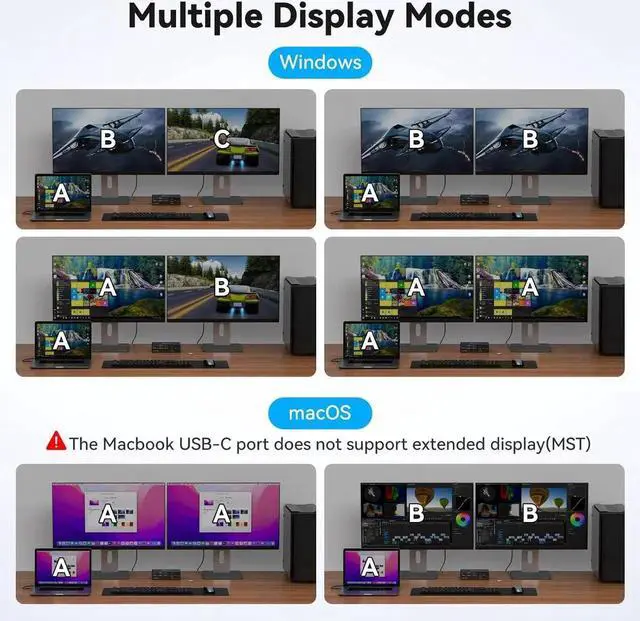 Alt view image 4 of 7 - WISDUM USB 3.2 USB C Displayport KVM Switch Docking Station, 4K@120Hz, Type C + Displayport KVM Switch Dual Monitor Displayport for 1 Laptop 1 Desktop Share 2 Monitors and USB Devices, 13-in-1 Dock