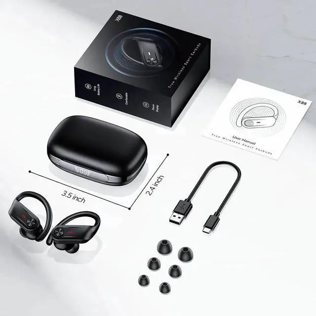 Alt view image 7 of 7 - WISDUM Bluetooth Headphones, Wireless Earbuds 80Hrs Playtime, IPX7 Waterproof Digital Display Sport Ear Buds with Earhook Mic in-Ear Earphones, Stereo Sound Earbud for Workout Running Exercise Gym