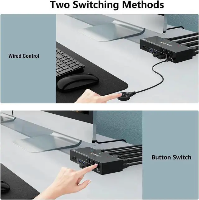 Alt view image 5 of 7 - Dual Monitor Displayport KVM Switch 8K@30Hz 4K@144Hz, USB 3.0 KVM Switches 3 Computers 2 Monitors Displayport 1.4 with 4 USB 3.0 Ports for USB Devices, DP Monitor Switch for 3 PCs, with Wired Remote