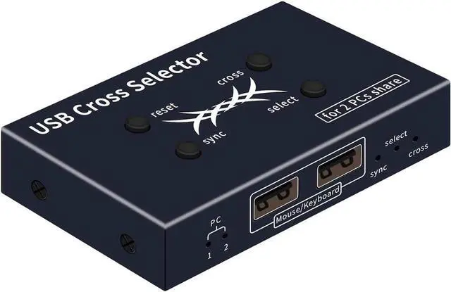 Main image of USB Cross selector, 2 Computer Keyboard Mouse Switch,3 Working Modes: Cross(Toggle Without Buttons),Synchronized, Select Mode.USB KVM switcher, USB switcher Keyboard Mouse Switch, hotkey Switch