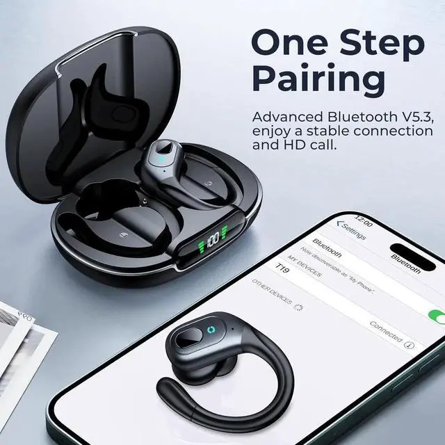 Alt view image 5 of 6 - WISDUM True Wireless Earbuds, Bluetooth 5.3 Sport Wireless Headphone with LED Charging Case, 90H Playback Sweatproof Over Ear Running Ear Buds with Earhooks Workout Bluetooth Earphones for iOS Android