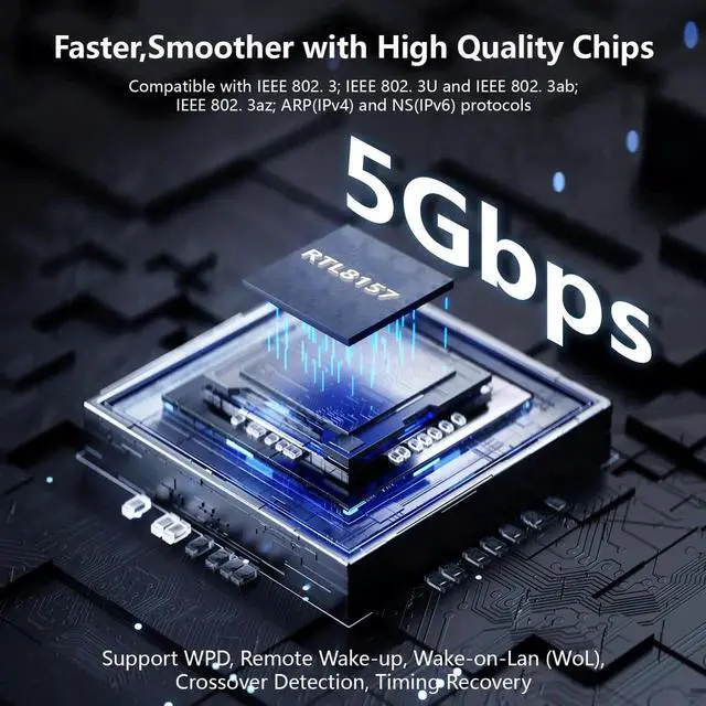 Alt view image 5 of 7 - WISDUM USB to Ethernet Adapter 5Gbps, Aluminum Driver Free USB-C to RJ45 5000Mbps Gigabit Ethernet LAN Network Adapter for i-Phone 16, iPad, Galaxy S25,Switch,Laptop, PC, MacBook,Windows, MacOS, Linux