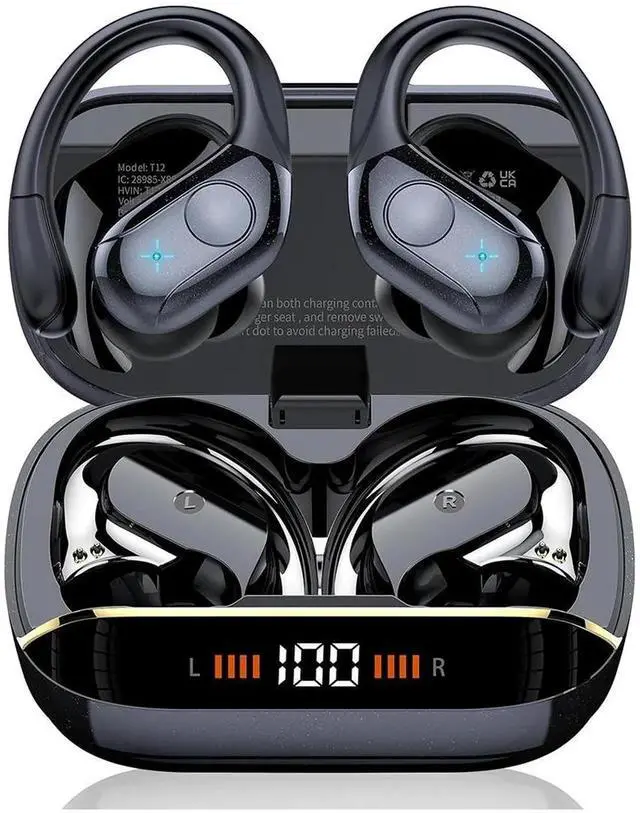 Main image of WISDUM  Wireless Earbuds Bluetooth 5.4 Headphones 75H Playtime Stereo Deep Bass Sports Ear Buds with Earhooks, LED Display Bluetooth Earbuds with 4 ENC Mic, IP7 Waterproof Earphone for Workout/Running