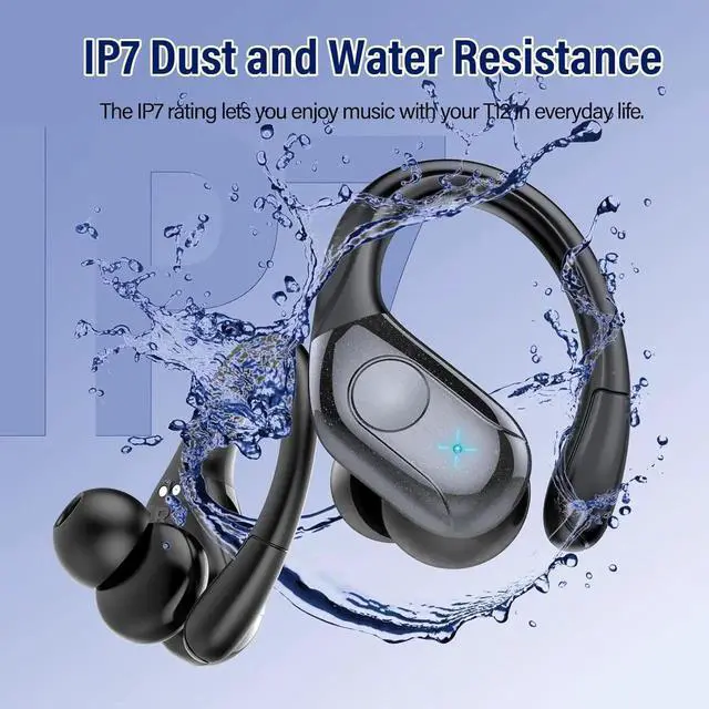 Alt view image 7 of 7 - WISDUM  Wireless Earbuds Bluetooth 5.4 Headphones 75H Playtime Stereo Deep Bass Sports Ear Buds with Earhooks, LED Display Bluetooth Earbuds with 4 ENC Mic, IP7 Waterproof Earphone for Workout/Running