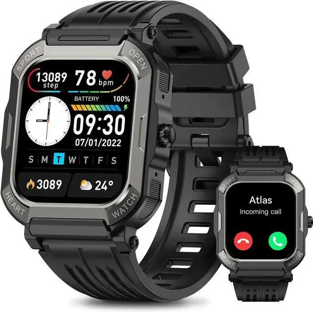Main image of WISDUM Military Smart Watches for Men (Answer/Make Calls), 1.91'' Fitness Smart Watch for Android & iPhone, IP68 Waterproof Fitness Tracker with Step Counter/Sleep Monitor/110+ Sport Modes, Smartwatch