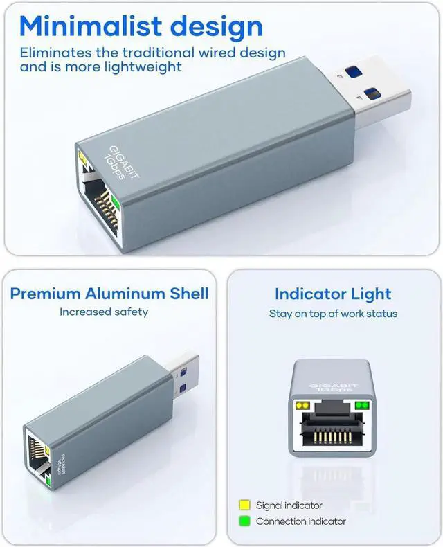 Alt view image 5 of 7 - WISDUM USB to Ethernet Adapter, USB 3.0 to 10/100/1000 Gigabit Wired LAN Network Adapter, RJ45 Internet Adapter Compatible with Mac-Book, Surface, Laptop PC with Windows 11/10/8.1/8/XP, macOS, Linux