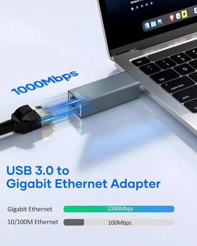 Alt view image 2 of 7 - WISDUM USB to Ethernet Adapter, USB 3.0 to 10/100/1000 Gigabit Wired LAN Network Adapter, RJ45 Internet Adapter Compatible with Mac-Book, Surface, Laptop PC with Windows 11/10/8.1/8/XP, macOS, Linux
