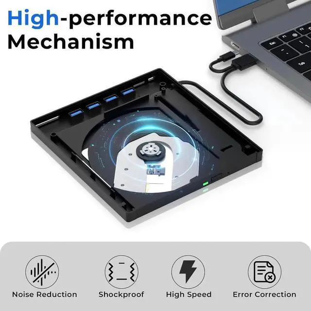 Alt view image 6 of 7 - WISDUM 7 in 1 External Blu Ray Drive, USB 3.0 Type-C External Blu ray Player, 50GB BD write support, 3D External Blu Ray Burner with 4 USB A&TF/SD Port, External Optical Drive for Windows Linux Mac OS