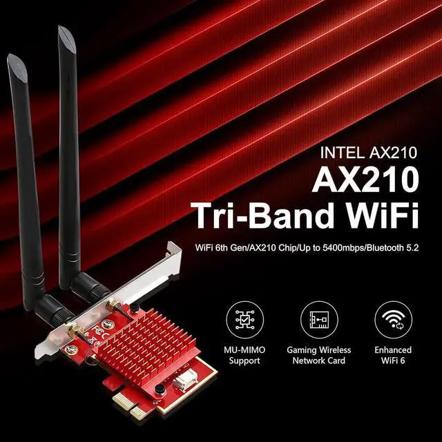 Alt view image 2 of 5 - WISDUM WiFi 6E PCIe Card | In-t-el AX210 Chip | 5400Mbps Tri-Band 2.4GHz/5GHz/6GHz WiFi Adapter| Bluetooth 5.3 | Low Latency Wireless Adapter WiFi Card for Gaming&Streaming | Windows 10/11 Compatible