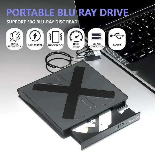 Alt view image 3 of 7 - WISDUM External Blu Ray Drive, USB 3.0 and Type-C Blu Ray Burner Portable Blu Ray DVD/CD/BD Player, 3D Optical Bluray DVD Drive Compatible with Windows XP/7/8/10/11 MacOS for Mac-Book Laptop Desktop