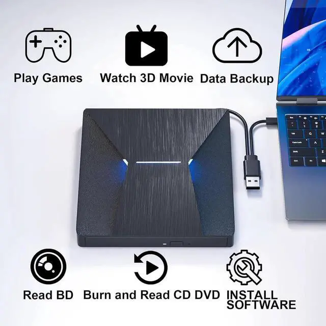 Alt view image 4 of 7 - WISDUM External Blu Ray Drive, USB 3.0 and Type-C External Blu-Ray CD DVD Drive, Blu-ray Reader 3D Slim Optical CD Drive CD/DVD Burner Optical Drive Compatible with Windows XP/7/8/10, Laptop, Desktop