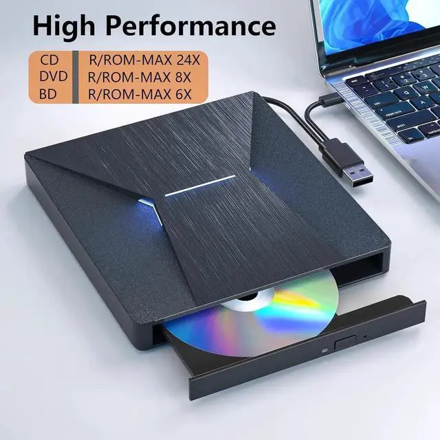 Alt view image 2 of 7 - WISDUM External Blu Ray Drive, USB 3.0 and Type-C External Blu-Ray CD DVD Drive, Blu-ray Reader 3D Slim Optical CD Drive CD/DVD Burner Optical Drive Compatible with Windows XP/7/8/10, Laptop, Desktop