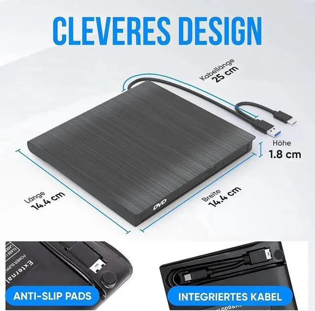 Alt view image 4 of 7 - WISDUM External CD DVD Drive, Type-C & USB 3.0 Portable Optical CD/DVD Drive, CD DVD Player RW Writer External CD DVD Burner Reader for Laptop, Desktop, PC, MacOS, Windows 11/10 / 8/7 / XP/Linux/Vista