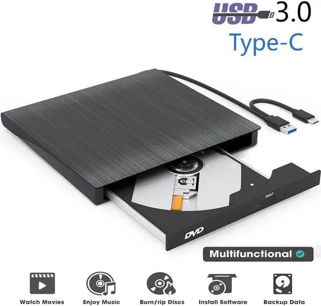 Main image of WISDUM External CD DVD Drive, Type-C & USB 3.0 Portable Optical CD/DVD Drive, CD DVD Player RW Writer External CD DVD Burner Reader for Laptop, Desktop, PC, MacOS, Windows 11/10 / 8/7 / XP/Linux/Vista