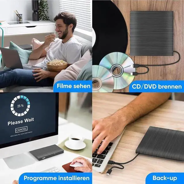 Alt view image 7 of 7 - WISDUM External CD DVD Drive, Type-C & USB 3.0 Portable Optical CD/DVD Drive, CD DVD Player RW Writer External CD DVD Burner Reader for Laptop, Desktop, PC, MacOS, Windows 11/10 / 8/7 / XP/Linux/Vista