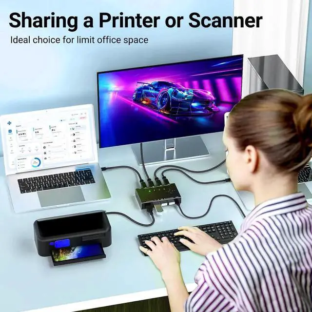 Alt view image 6 of 7 - WISDUM 4x4 USB 3.0 Switch 4 Computers, 4 Port USB Switch Selector for 4 Computer Share 4 USB Devices, Keyboard Mouse Switch, 4 in 4 Out USB 3.0 Switcher with Wired Remote and 4 Standard USB-B Cables