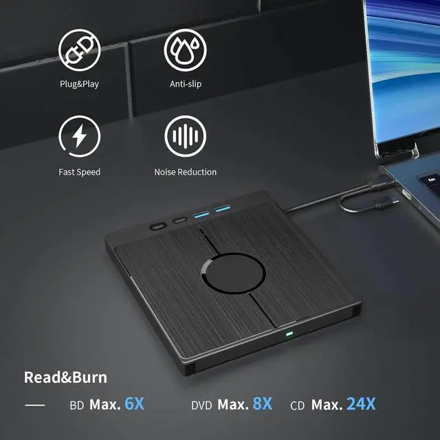Alt view image 2 of 7 - WISDUM External Blu Ray Drive [7 in 1], Portable Blu-Ray/DVD Drive with USB 3.0/Type-C/SD/TF Card Ports, Support 100G Disc Blu Ray Drive External, Blu Ray Burner for Windows XP/7/8/10/11 Mac Laptop