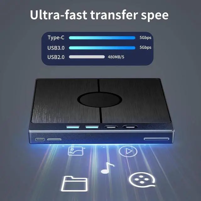 Alt view image 3 of 7 - WISDUM External Blu Ray Drive [7 in 1], Portable Blu-Ray/DVD Drive with USB 3.0/Type-C/SD/TF Card Ports, Support 100G Disc Blu Ray Drive External, Blu Ray Burner for Windows XP/7/8/10/11 Mac Laptop