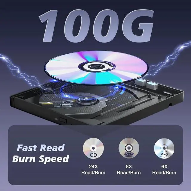Alt view image 2 of 7 - WISDUM External Blu Ray Drive, 7 IN 1 Portable Blu Ray Burner USB 3.0 Type-C Blu Ray Drive Support 100G Disc Read&Write External Bluray CD/DVD Drive Compatible with Windows MacOS Linux Laptop Desktop