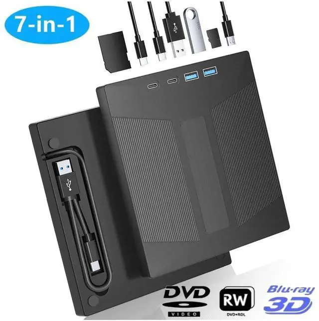Main image of WISDUM External Blu Ray Drive, 7 IN 1 Portable Blu Ray Burner USB 3.0 Type-C Blu Ray Drive Support 100G Disc Read&Write External Bluray CD/DVD Drive Compatible with Windows MacOS Linux Laptop Desktop