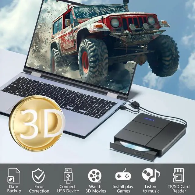 Alt view image 6 of 7 - WISDUM 7 in 1 External Blu-ray Drive with 4 USB Port & TF/SD Card Slots, Support 100G Read & Write, Portable DVD Drive Blu ray Burner, Suitable for Laptop, Desktop, Windows XP/7/8/10/11,Linux, MacOS