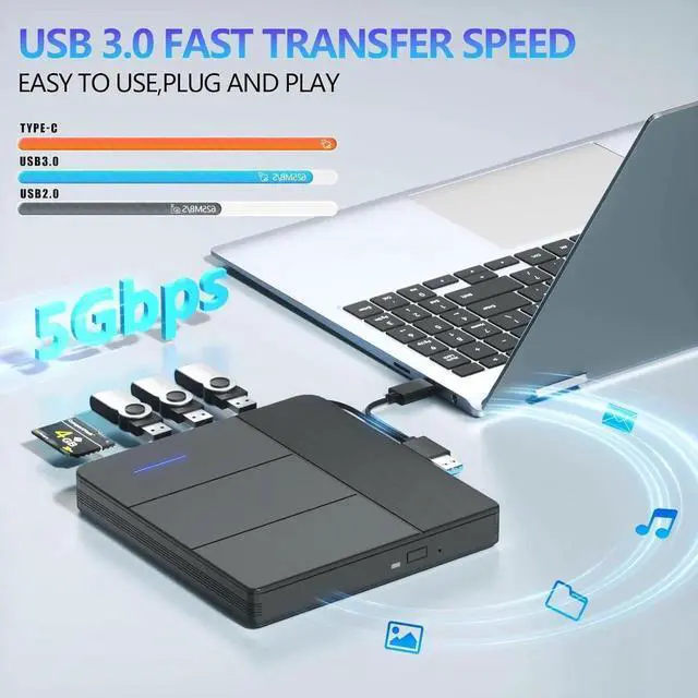 Alt view image 3 of 7 - WISDUM 7 in 1 External Blu-ray Drive with 4 USB Port & TF/SD Card Slots, Support 100G Read & Write, Portable DVD Drive Blu ray Burner, Suitable for Laptop, Desktop, Windows XP/7/8/10/11,Linux, MacOS