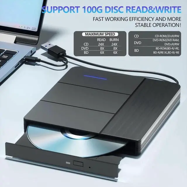 Alt view image 4 of 7 - WISDUM 7 in 1 External Blu-ray Drive with 4 USB Port & TF/SD Card Slots, Support 100G Read & Write, Portable DVD Drive Blu ray Burner, Suitable for Laptop, Desktop, Windows XP/7/8/10/11,Linux, MacOS