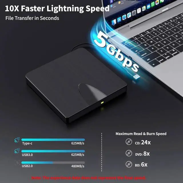 Alt view image 3 of 7 - WISDUM External Blu Ray Drive, USB 3.0 and Type-C Blu Ray Burner Portable Blu Ray DVD/CD/BD Player, 3D Optical Bluray Drive Compatible with Windows XP/7/8/10/11 MacOS for Mac-Book Laptop Desktop PC