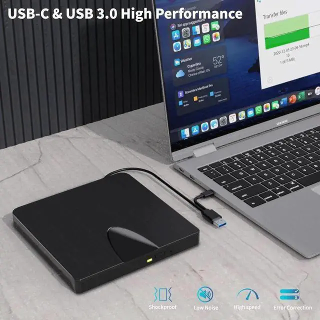 Alt view image 5 of 7 - WISDUM External Blu Ray Drive, USB 3.0 and Type-C Blu Ray Burner Portable Blu Ray DVD/CD/BD Player, 3D Optical Bluray Drive Compatible with Windows XP/7/8/10/11 MacOS for Mac-Book Laptop Desktop PC