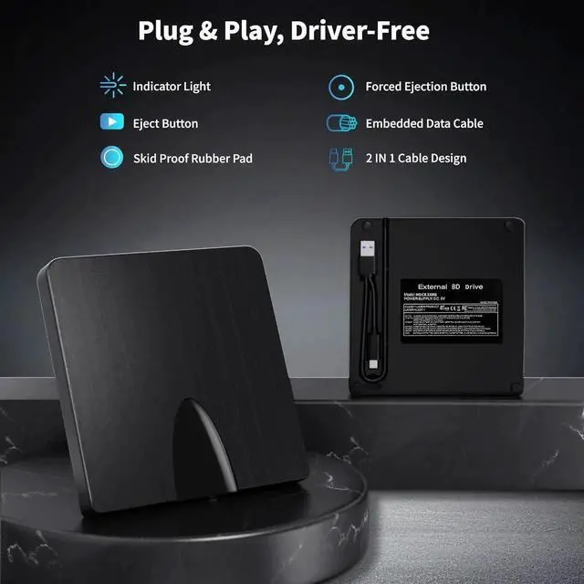 Alt view image 4 of 7 - WISDUM External Blu Ray Drive, USB 3.0 and Type-C Blu Ray Burner Portable Blu Ray DVD/CD/BD Player, 3D Optical Bluray Drive Compatible with Windows XP/7/8/10/11 MacOS for Mac-Book Laptop Desktop PC