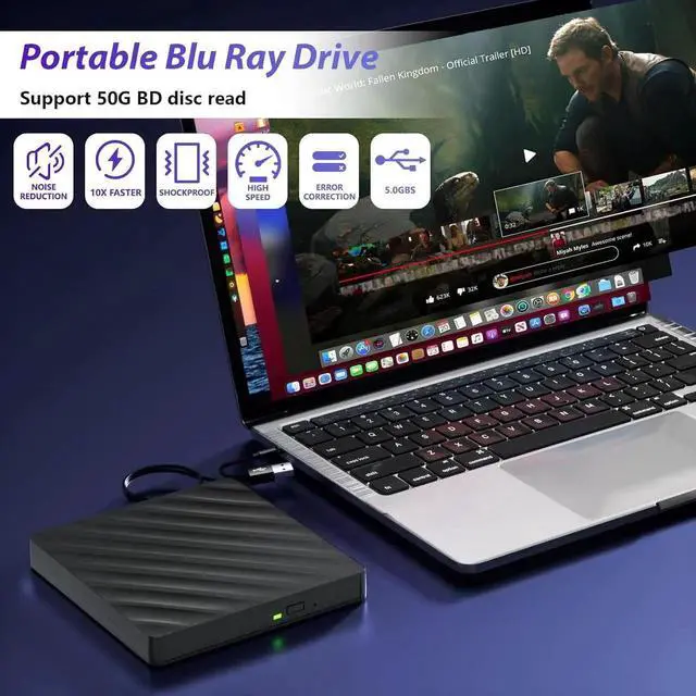 Alt view image 3 of 7 - WISDUM 5 in 1 External Blu Ray Drive, Portable Blu Ray Player with USB 3.0 Type-C, CD DVD Burner 3D Blu-Ray with SD/TF Ports, Blu Ray Drive Compatible with Windows Laptop Desktop, Bluray Player for PC