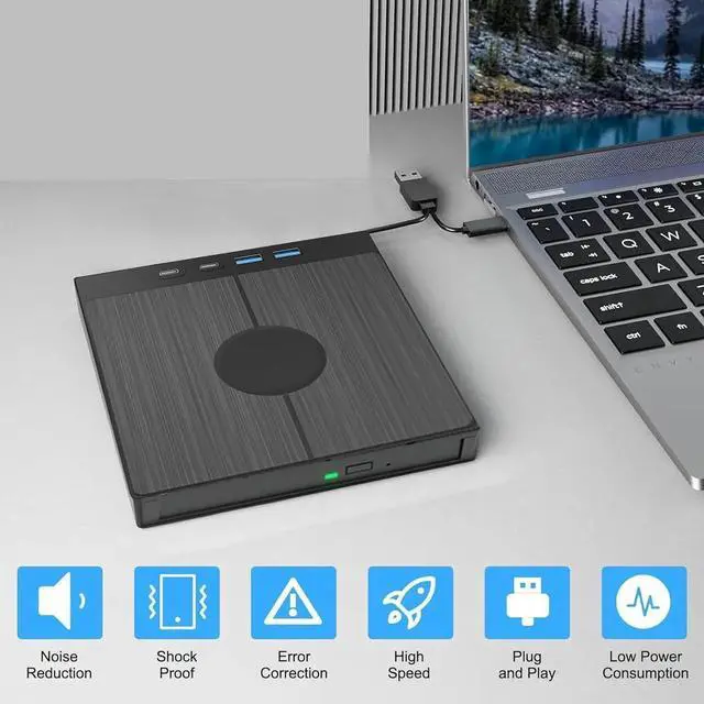 Alt view image 5 of 7 - WISDUM [7-in-1] External CD DVD Drive with 4 USB Ports & SD/TF Slot,Type-C USB 3.0 Portable Drive Reader DVD CD RW Writer Burner Player Optical Drive for Desktop PC Windows 11/10/8/7/XP,Mac OS, Linux