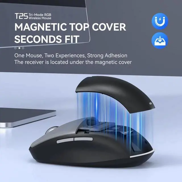 Alt view image 7 of 7 - WISDUM Multi-Device Wireless Mouse for Office, USB 2.4G/Type-C 2.4G/BT5.1 Dual Mode, Silent Click, 3200 DPI, Ergonomic Design with RGB Light, Bluetooth Wireless Mouse with Type-C Fast Charging