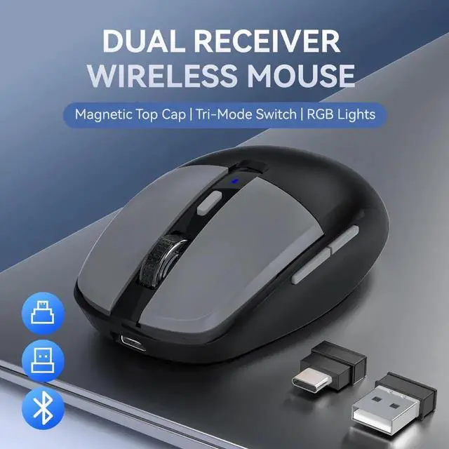 Alt view image 5 of 7 - WISDUM Multi-Device Wireless Mouse for Office, USB 2.4G/Type-C 2.4G/BT5.1 Dual Mode, Silent Click, 3200 DPI, Ergonomic Design with RGB Light, Bluetooth Wireless Mouse with Type-C Fast Charging