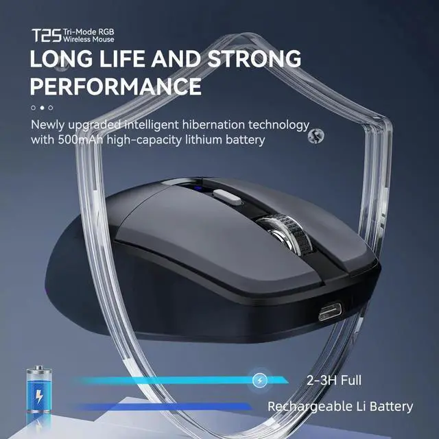 Alt view image 3 of 7 - WISDUM Multi-Device Wireless Mouse for Office, USB 2.4G/Type-C 2.4G/BT5.1 Dual Mode, Silent Click, 3200 DPI, Ergonomic Design with RGB Light, Bluetooth Wireless Mouse with Type-C Fast Charging