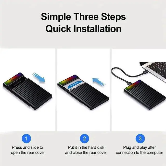 Alt view image 4 of 7 - 2.5" External Hard Drive Enclosure with RGB Light USB 3.2 to SATA III Adapter Supports 2.5 Inch SSD/HDD Box for 9.5mm 7mm Hard Disk Case Compatible with To-sh-iba S-a-m-s-u-n-g WD, Xbox PC TV