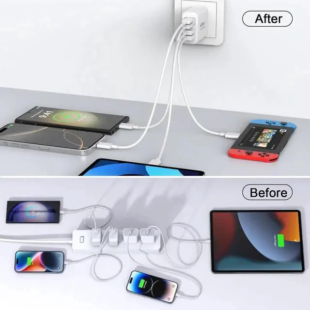 Alt view image 7 of 7 - WISDUM USB C Charger Block, [2 Pack] 40W 4 Ports Type C Charger Fast Charging Cubes PD+QC 3.0 Power Adapter Multiport Brick Type C Box Compatible for iPhone 16/15/14/13/12/11 Pro Max, Android Phones