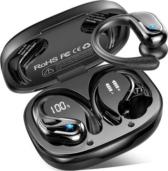 Main image of WISDUM Wireless Earbuds, 75H Bluetooth 5.4 Headphones Sports with ENC Mic, Stereo Noise Cancelling Ear Buds,Wireless Headphones with Earhooks,LED Display IP7 Waterproof Bluetooth Earphones for Running
