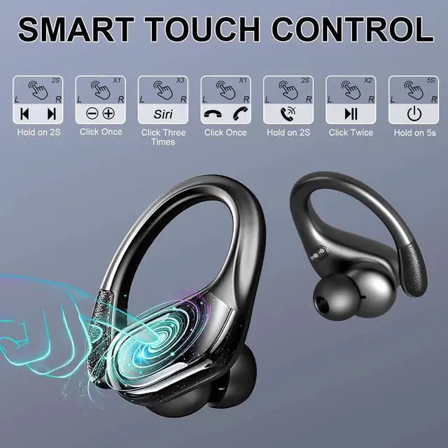Alt view image 7 of 7 - WISDUM Wireless Earbuds, 75H Bluetooth 5.4 Headphones Sports with ENC Mic, Stereo Noise Cancelling Ear Buds,Wireless Headphones with Earhooks,LED Display IP7 Waterproof Bluetooth Earphones for Running
