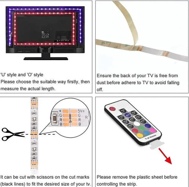 Alt view image 6 of 7 - TV Backlight Kit Bias Lighting for TV, 3M / 9.8FT LED Strip Lights USB Powered LED Light Strip RF Remote for TV, Desktop PC - Reduce Eye Strain Increase Image Clarity