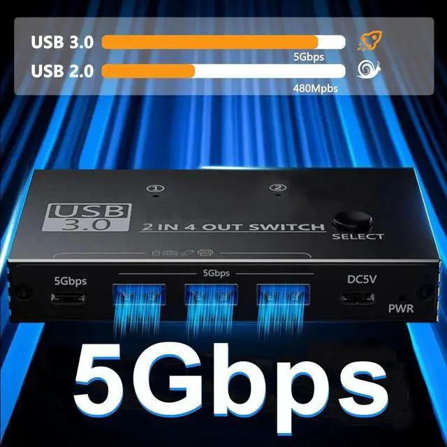 Alt view image 4 of 7 - USB 3.0 Switch, USB Switcher for 2 Computers Sharing 3x USB Type A and 1x USB C Port Hub PC Mouse Keyboard Hard Drives Printer One Button Switch Adapter with Windows Mac Linux, with USB Cable