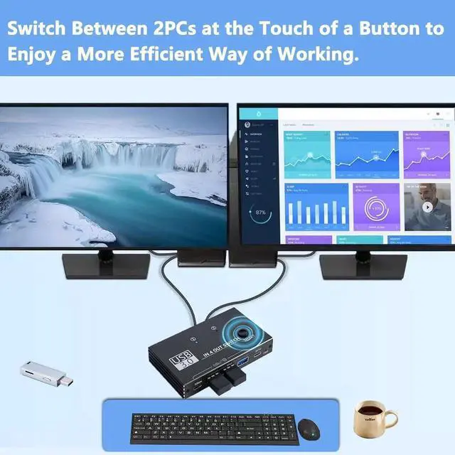 Alt view image 3 of 7 - USB 3.0 Switch, USB Switcher for 2 Computers Sharing 3x USB Type A and 1x USB C Port Hub PC Mouse Keyboard Hard Drives Printer One Button Switch Adapter with Windows Mac Linux, with USB Cable