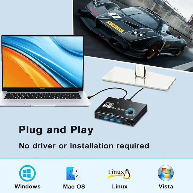Alt view image 5 of 7 - USB 3.0 Switch, USB Switcher for 2 Computers Sharing 3x USB Type A and 1x USB C Port Hub PC Mouse Keyboard Hard Drives Printer One Button Switch Adapter with Windows Mac Linux, with USB Cable