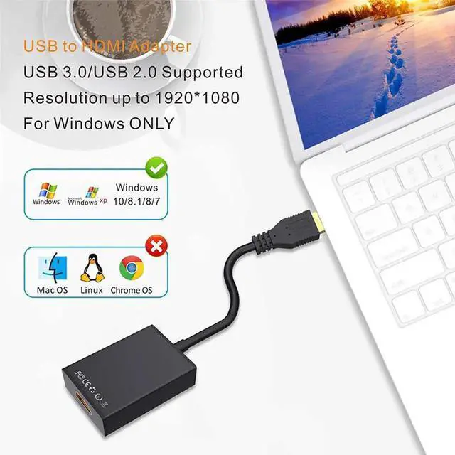Alt view image 5 of 7 - USB to HDMI Adapter,Hannord USB 3.0/2.0 to HDMI 1080P Video Graphics Cable Converter with Audio for PC Laptop Projector HDTV Compatible with Windows XP 7/8/8.1/10[Mac OS not Supported] - Black