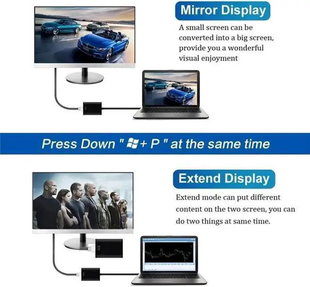 Alt view image 6 of 7 - USB to HDMI Adapter,Hannord USB 3.0/2.0 to HDMI 1080P Video Graphics Cable Converter with Audio for PC Laptop Projector HDTV Compatible with Windows XP 7/8/8.1/10[Mac OS not Supported] - Black