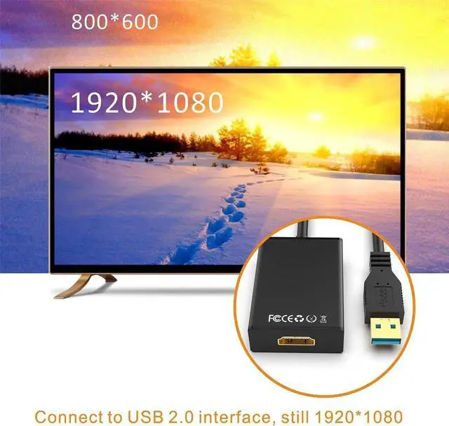 Alt view image 4 of 7 - USB to HDMI Adapter,Hannord USB 3.0/2.0 to HDMI 1080P Video Graphics Cable Converter with Audio for PC Laptop Projector HDTV Compatible with Windows XP 7/8/8.1/10[Mac OS not Supported] - Black