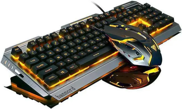 Main image of WISDUM Gaming Keyboard and Mouse Combo Orange Yellow Backlit, LED Backlight Computer Gaming Keyboad,Lighted PC Gaming Mouse,USB Keyboard Clicky Key,Silver Metal Structure,for Xbox PS4 PS3 Working