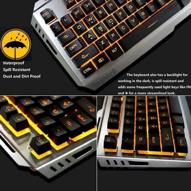 Alt view image 3 of 7 - WISDUM Gaming Keyboard and Mouse Combo Orange Yellow Backlit, LED Backlight Computer Gaming Keyboad,Lighted PC Gaming Mouse,USB Keyboard Clicky Key,Silver Metal Structure,for Xbox PS4 PS3 Working
